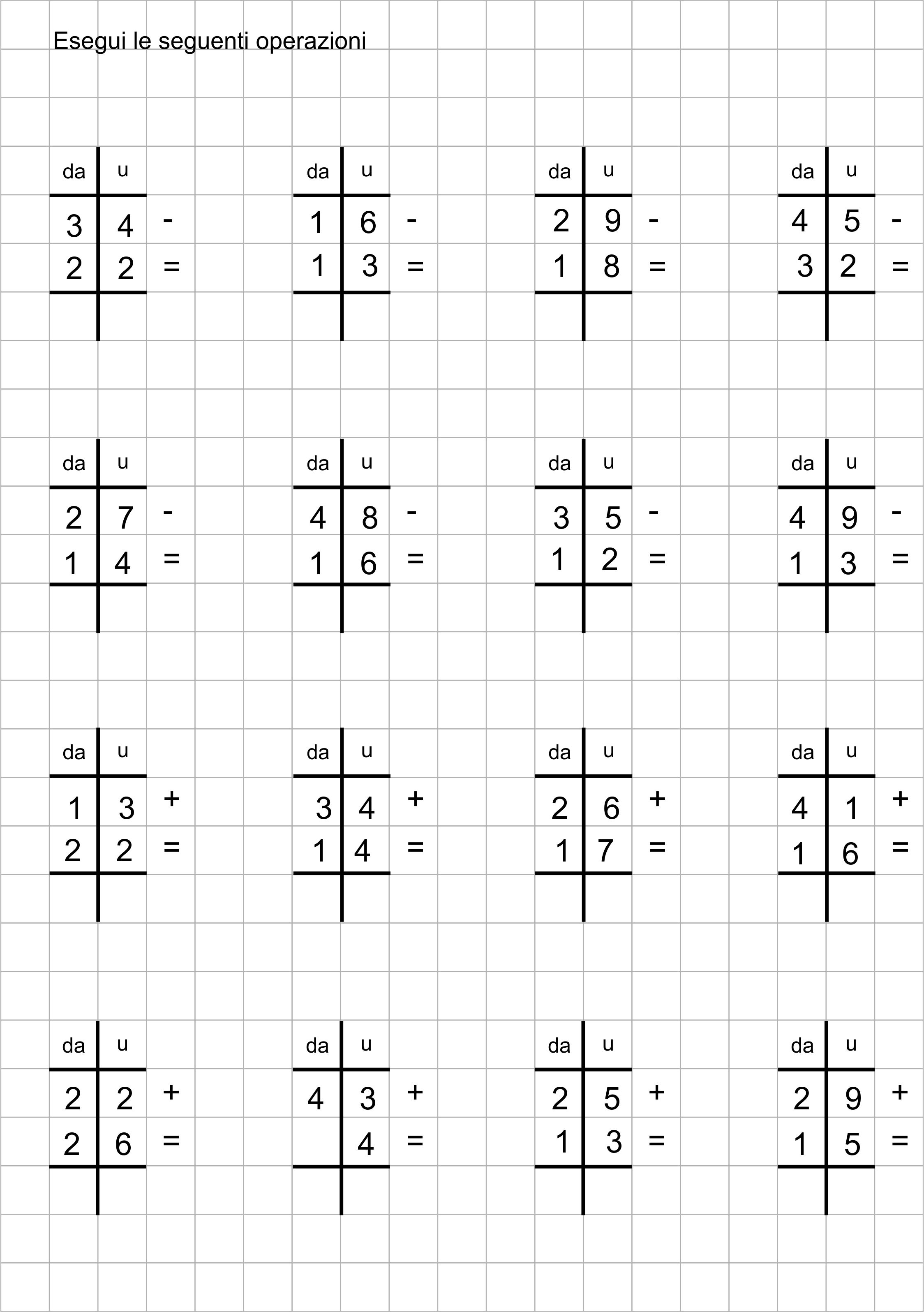 Classe Seconda Matematica Addizioni E Sottrazioni Entro Il 50