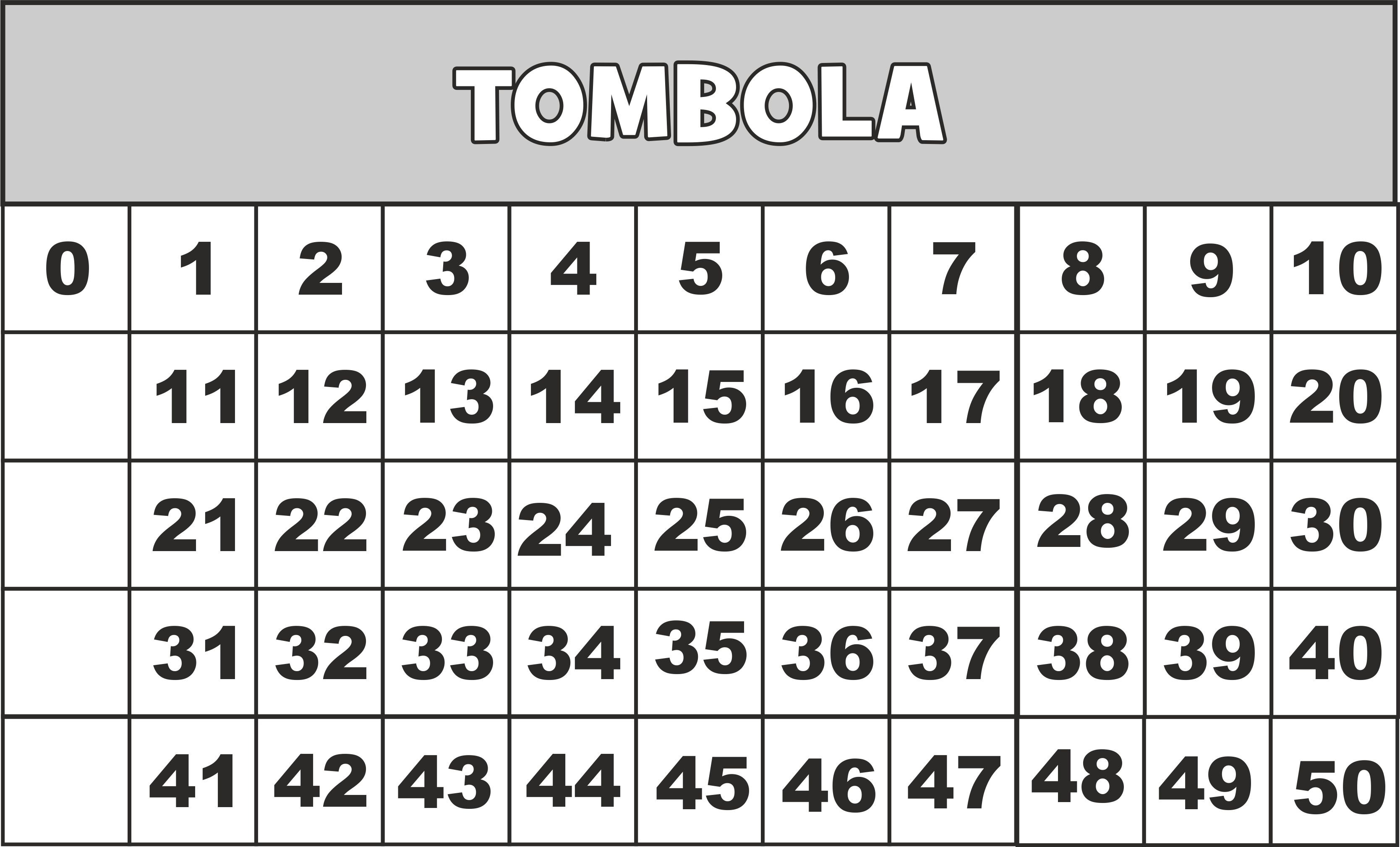 Classe seconda, matematica: gioco della tombola entro il 50 