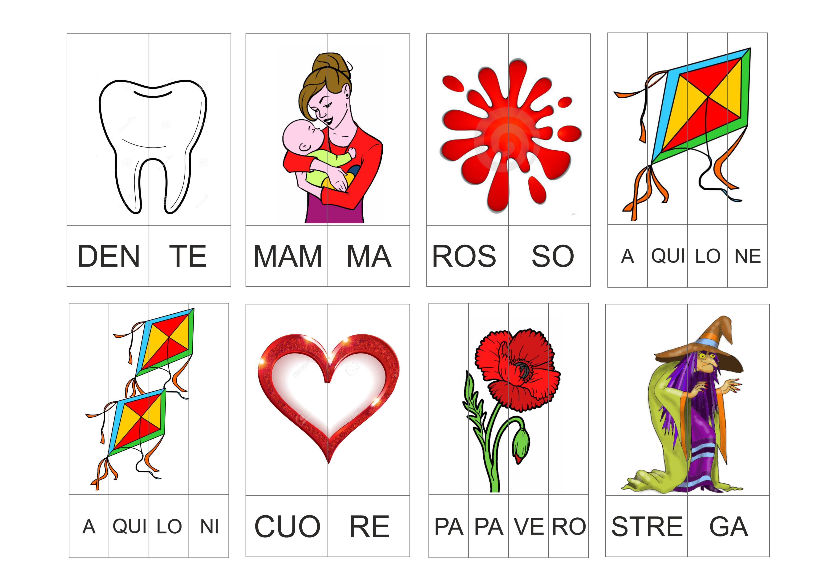 Classe prima: Italiano - parole da comporre con supporto di immagini